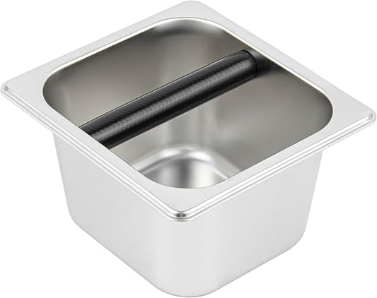 Restaurantware Restpresso 6.9 x 6.4 x 4 Inch Knock Box 1 Deep Tamp Box - Built-In Knock Bar Dishwashable Stainless Steel Barista Knock Box Durable For Coffee And Espresso Grounds