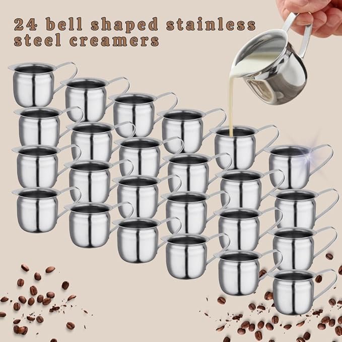 Luminel Set of 24-3oz - Stainless Steel Creamer Pitchers, Restaurant Milk Dispenser, Stainless Steel Coffee Creamer