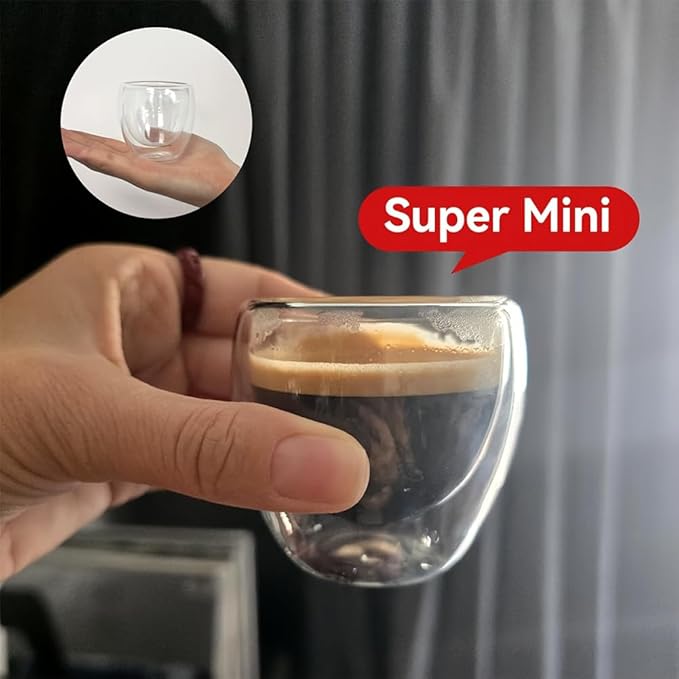 Double Wall Expresso Cups (Set of 6), 3 Ounce Glass Coffee Mugs, Small Insulated Clear Espresso Shot Glasses Cups for Cappuccino Latte Tea, Gift for Chrismas, Brithday