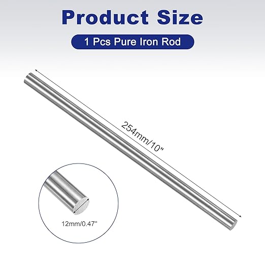 PATIKIL Pure Iron Bar, 0.47" Diameter 10" Length Iron String Rod Steel Stick DIY Craft Supplies for Crafting Science Lab Testing
