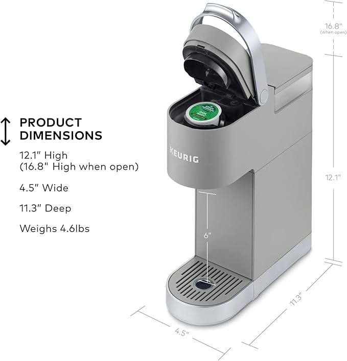 Keurig K-Mini Plus Single Serve Coffee Maker – Slim 5-Inch Design, 6–12oz Brew Size, Pod Storage & Cord Wrap – Gray (Renewed)