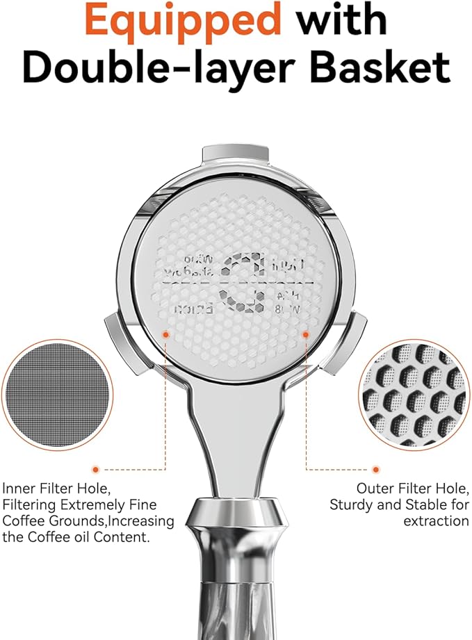 58mm Espresso Bottomless Portafilter 3 Ear - MUVNA Naked Portafilter with Double-layer Filter Basket Fits CASABREWS Ultra/Neutron Pro/Oster/Gevi/Hibrew/Tuni E2, SUS304 Stainless Steel, Black