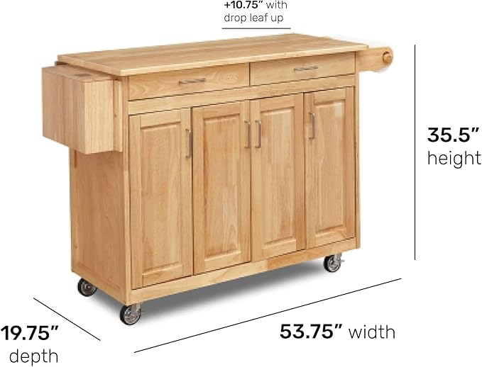 Homestyles General Line Natural Mobile Kitchen Cart, 54"W