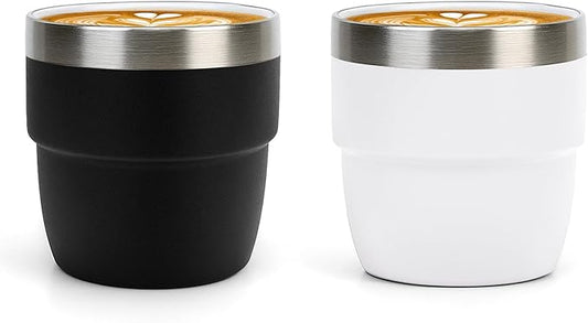 Zenbo 4 oz Espresso/Coffee Cups, Ceramic-Lined Double Wall Vacuum Insulated 18/8 Stainless Steel, Stackable & Dishwasher Safe, Space-Saving, Compatible with Most Espresso & Coffee Makers, 2 Pack