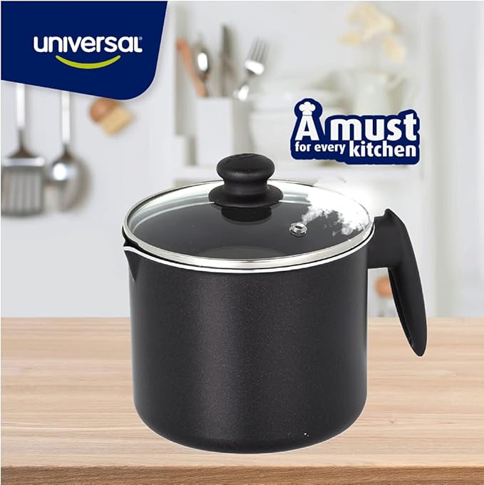 Universal (51 Oz - 1.6 Quart) Non-stick Milk Pitcher with Glass Lid, Aluminum Frothing Jug