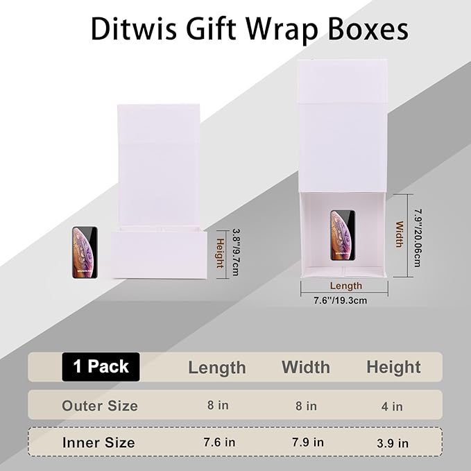 8x8x4 Inches Gift Box with Magnetic Closure Lid, White Magnetic Box for Wedding, Groomsmen Bridesmaid Proposal, Birthdays, Mother's Day, 1 Pack