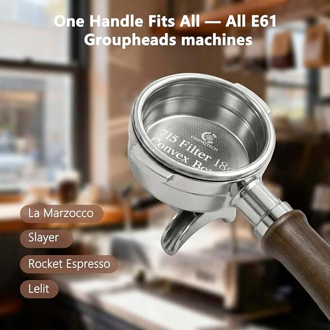 Espresso Accessories, 58mm Double Spout Portafilter with 18g Convex Filter Basket (715 Holes), Walnut Wood Handle, Compatible with La Marzocco, Slayer, Rocket Espresso, Lelit & E61 Machines