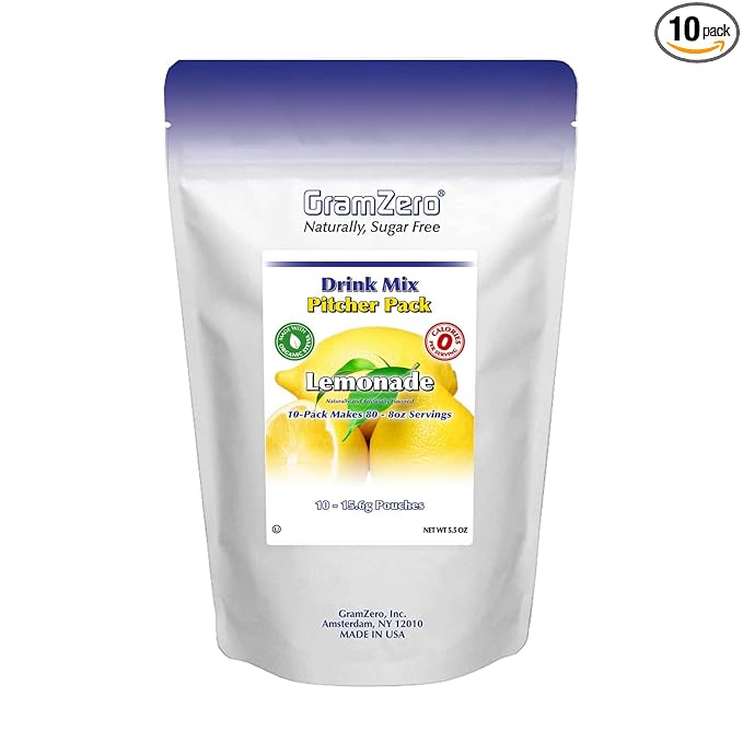 GramZero Lemonade, Sugar Free Drink Mix, Pitcher Pack, Great For Nutrition Club Loaded Tea, Zero Calorie, Stevia Sweetened