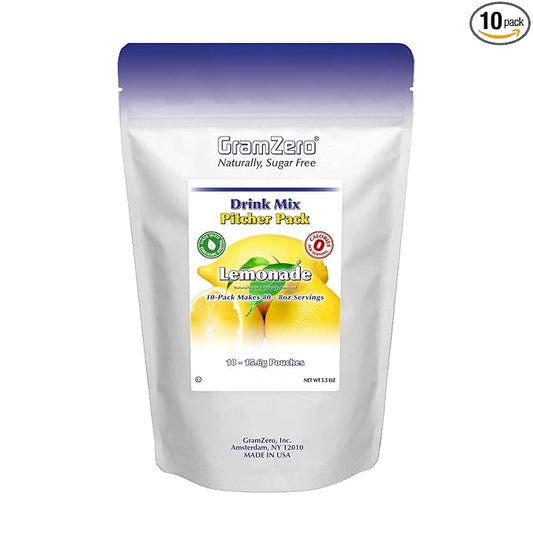 GramZero Lemonade, Sugar Free Drink Mix, Pitcher Pack, Great For Nutrition Club Loaded Tea, Zero Calorie, Stevia Sweetened