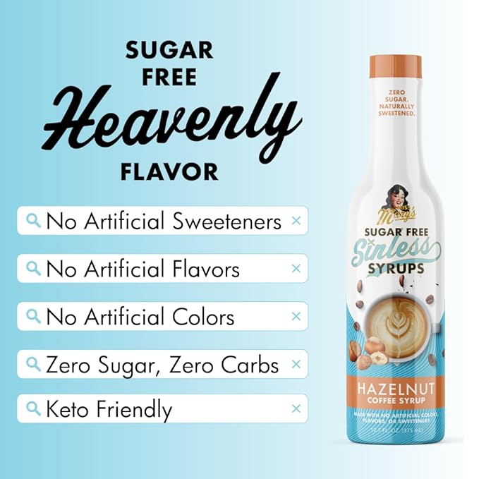 Sugar Free Hazelnut Sinless Syrup - Stevia Based, No Sugar Alcohols or Sucralose, No Artificial Sweeteners, Natural Ingredients, Coffee Tea Cocoa Dessert, Keto Friendly, 1 Pack