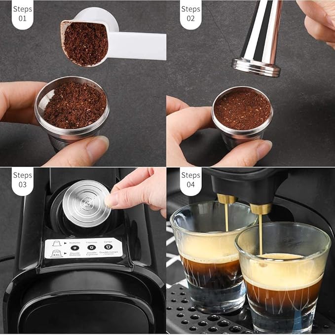 2 Pcs Reusable Stainless Steel Coffee Capsules Compatible with L'OR Barista LM8012 / 60, Refillable Coffee Pods Metal L'or Espresso Pods with Tamper(Big & Small)