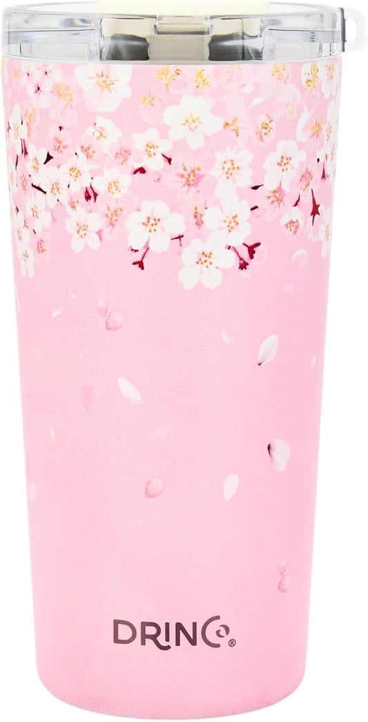 Drinco - 20 oz Stainless Steel Tumbler | Double Walled Vacuum Insulated Mug With Lid, 2 Straws, For Hot & Cold Drinks (20oz Sakura)