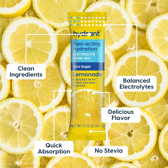 Hydrant - Hydration Powder, Lemonade Flavor, 8 Individual Sugar-Free Instant Electrolyte Rehydration Packets - Zero Sugar Drink Mix for Daily Use, Travel & Workouts