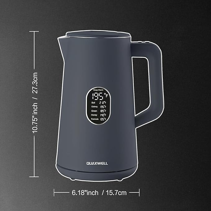 1.5L Electric Kettle Stainless Steel, Double Wall Cool Touch Teapot, Fast Boil,5 Temperature Control, LED Display, Auto Shut-Off, BPA-Free,Keep Warm Function, Ideal for Tea & Coffee (Gray)
