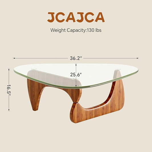 Coffee Table for Living Room Mid Century Modern Center Table with Glass Top and Wood, Transparent/Walnut