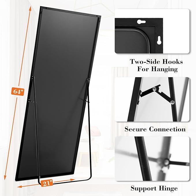 NEWBULIG Full Length Mirror, Upgraded Body Wall Mirrors with Shatter-Proof Glass, Floor Standing Mirror, Home Wall Decor