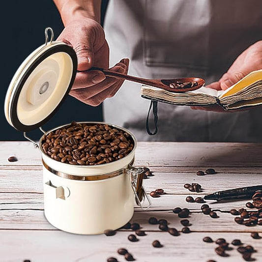 Stainless Steel Coffee Canister, 40 fl oz, Airtight Lid with CO2 Valve, Perfect for Bean, Ground & Tea Storage - Coffee Lovers Essential