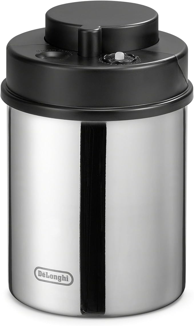 De'Longhi Coffee Canister, Vacuum Sealed Food Storage Container with Airtight Lid & Built-in Date Indicator, Polished Stainless Steel (Holds 1 LB / 500 g), DLSC063
