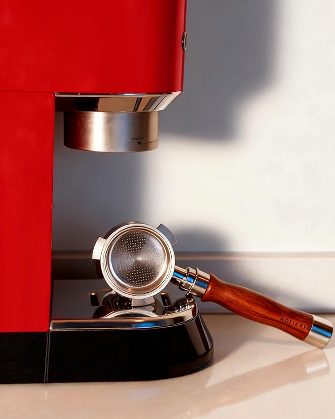 51mm Bottomless Portafilter 3 Ears Compatible with Delonghi Dedica EC680/EC685/EC885 and SMEG, EUPA Espresso Machines, Espresso Naked Bottomless Portafilter with Puck Screen and 18g Filter Basket-Wood