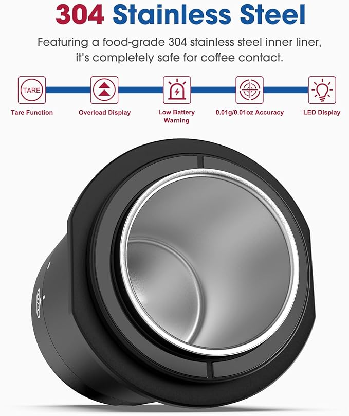 Mik-Nana Dosing Cup Scale with LED Display - Sleek Precision Digital Espresso Coffee Grounds Scale | Must-Have Home Barista Brewing Accessory & Ideal Gift for Coffee Lovers (Black)