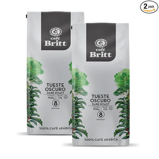 Café Britt® - Costa Rican Dark Roast (2 Lbs Each) (2-Pack) (4 Lbs Total) - Whole Bean, Arabica Coffee, Kosher, Gluten Free, 100% Gourmet & Dark Roast