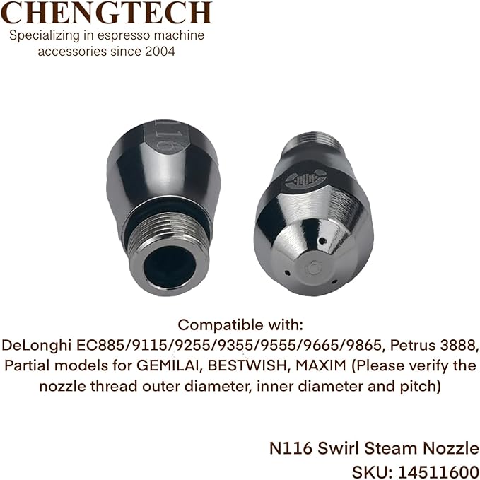 Stainless Steel Steam Nozzle Compatible with DLG EC885/9155/9255/9355/9555/9665/9865, SMEG & EUPA Coffee Machine