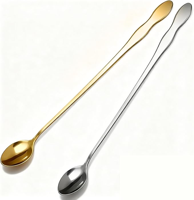 2 PCS Long Coffee Spoons,10 Inch Coffee Stirrers,Ice Tea Spoons,Stainless Steel Iced Tea Spoon for Coffee Bar Accessories Tea Mixing Cocktail Stirring Coffee Milkshake Cold Drink (10 inch)