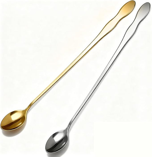 2 PCS Long Coffee Spoons,10 Inch Coffee Stirrers,Ice Tea Spoons,Stainless Steel Iced Tea Spoon for Coffee Bar Accessories Tea Mixing Cocktail Stirring Coffee Milkshake Cold Drink (10 inch)