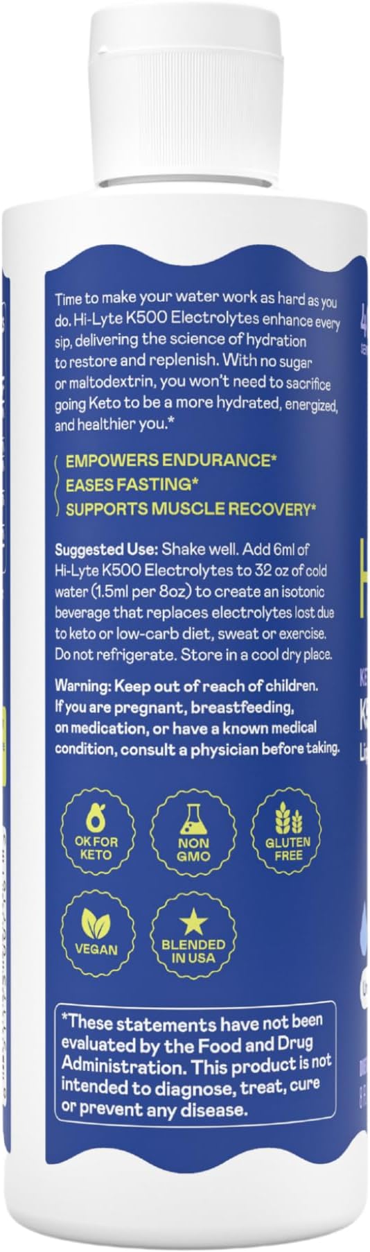 Hi-Lyte K500 Unflavored Electrolytes Liquid Mix – High Potassium Concentrate for Keto, Fasting & Performance – 40 Servings