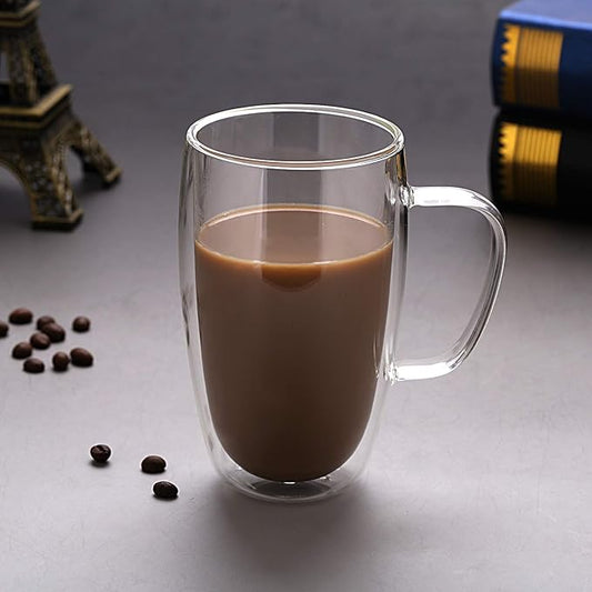 Gmark Large Coffee Mugs Set of 2 (15 oz), Double Wall Tumbler Glass Cup, Insulated Coffee Cups for Tea, Latte, Espresso, Juice, or Water GM2030