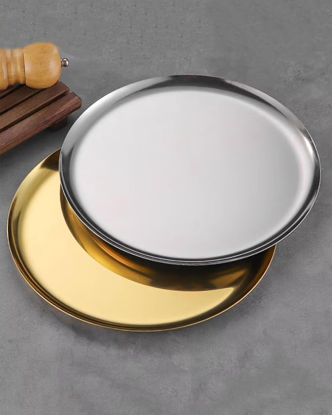 Serving Trays 11.8in Stainless Steel Decorative Tray Round Dessert Trays for Kitchen Wedding Party Light Silver