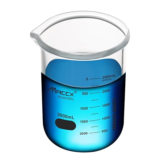 101.5oz(3000ml) Sturdy Glass Beaker, Heavy-Duty 3L Lab Beakers, 3.3 Borosilicate Griffin Low Form with Printed Graduation, BKL3K0-001
