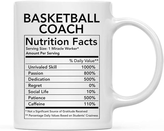 Andaz Press Funny 11oz. Ceramic Coffee Tea Mug Thank You Gift, Basketball Coach Nutritional Facts, 1-Pack