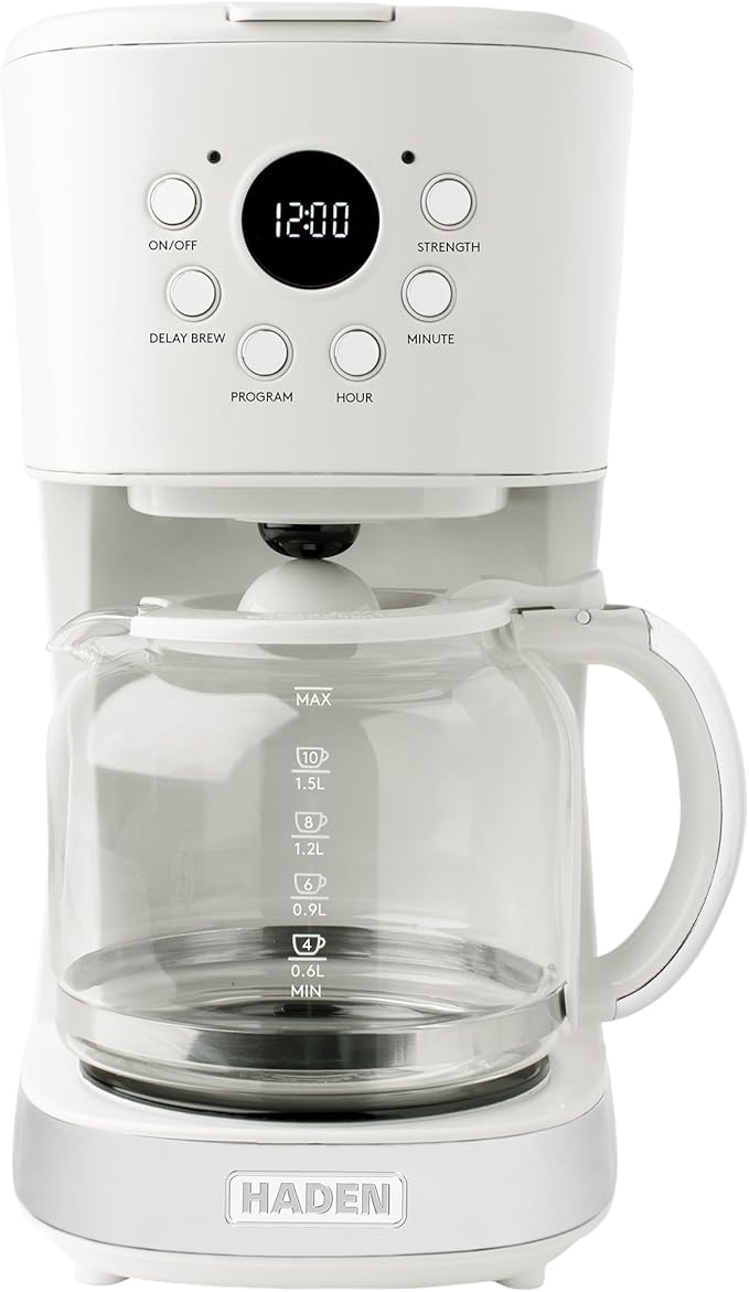HADEN Coffee Machine, 12 Cup Programmable Drip Coffee Maker, Ivory & Chrome