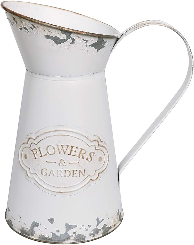 APSOONSELL Rustic Shabby Chic Vase Small Metal Vase Vintage Milk Jug Mini Pitcher Decorative Flower Vase Farmhouse Decor for Home, Kitchen, Bathroom