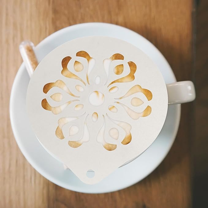3Pcs Stainless Steel Coffee Stencils for Latte Art Milk Spray Template Cappuccino Art DIY Portable Coffee Decorating Tools for Cakes Cookies Hot Chocolate
