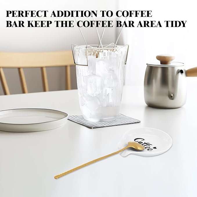 2 Pcs Coffee Spoon Rest, Monogram Ceramic Spoon Holder for Tablespoon, Teaspoon, Bar Spoon, With 2 Pcs Spoon for Coffee Lovers Girlfriend Wife Husband Anniversary Friends