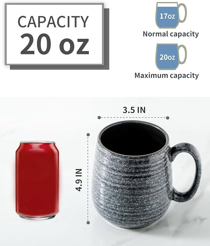 Hasense Large Coffee Mug, 20 oz Porcelain Coffee Cup with Big Handle Easy to Hold, Big Coffee Mug for Latte Coffee Tea Soup as Friend Gifts, Dishwasher and Microwave Safe, 1 PCS (Dark Grey)