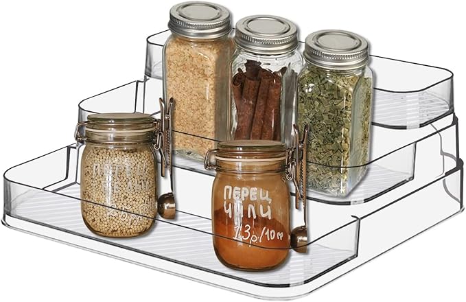 Zilphoba Acrylic Spice Rack, No Assembly Clear 3 Tier Condiment Bottle Shelf Vanity Organizer for Cabinet Kitchen Bathroom (1pcs)