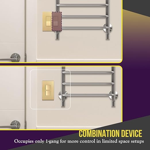 ENERLITES Double Paddle Rocker Decorator Switch, Ground Terminal, Clamp-Type Back Insert Wiring, Copper Wires Only, Single Pole, Residential/Commercial Grade, 15A 120-277VAC, 62834-GD, Gold