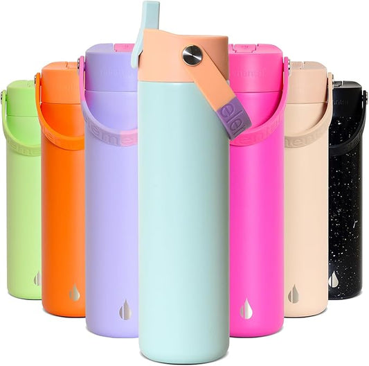 Elemental 24oz Insulated Water Bottle with Straw - 100% Leak-Proof Stainless Steel Core Water Bottles for Travel, Sports & Gym - Fits in Car Cup Holder - BPA Free Double Wall Insulation - Mint Sorbet