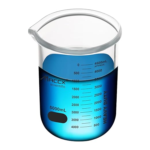 170oz(5000ml) Sturdy Glass Beaker, Heavy-Duty 5L Lab Beakers，3.3 Borosilicate Low Form with Printed Graduation, BKL5K0-001