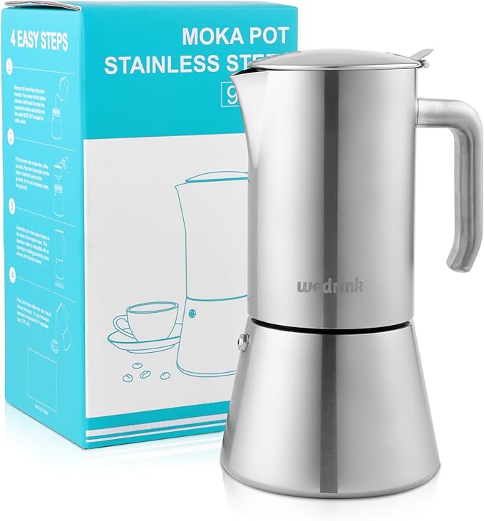 wedrink Stovetop Espresso Maker 9 Espresso Cups Stainless Steel Moka Pot for Greca, Induction, Electric & Gas Stoves(15 OZ/450ml)
