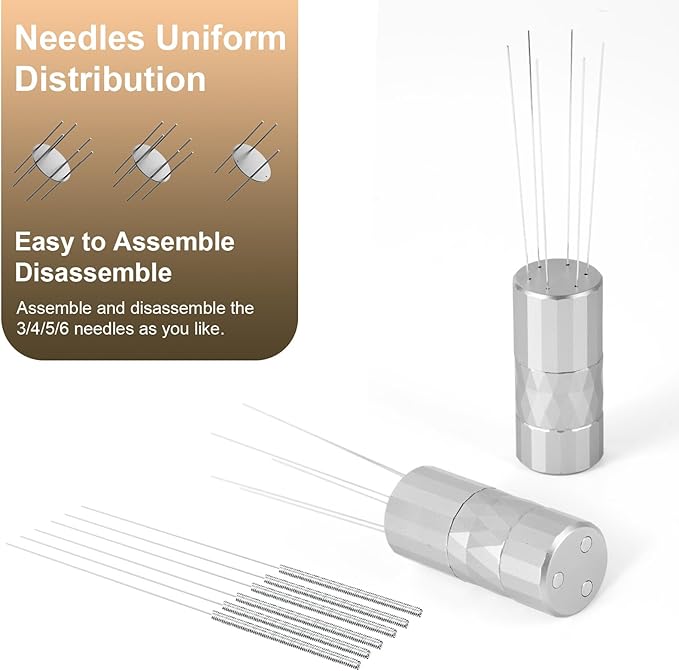 WDT Tool Espresso Distribution Tool,Coffee Distribution Tool with Magnetic Stand, Espresso Accessories with 6 Extra Φ0.25mm Stainless Steel Needles for Barista (Crystal Silver, Φ0.25mm)