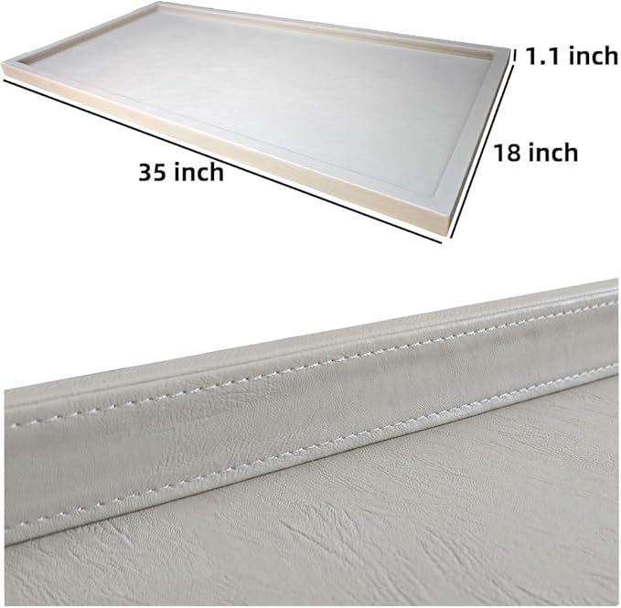 35 x 18 inches High-End Light Luxury Leather Rectangle Oversized Service Tray for Ottoman Tray, Coffee, Food, Family Dinner, Picnic, Party Essentials (Beige, 35 x 18 inch)