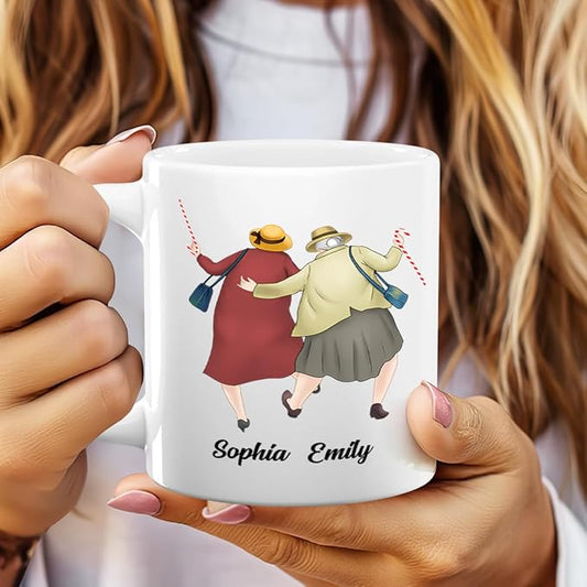 Joymade Personalized Ceramic Coffee Mug, Funny Custom Mug for Bestie, Friends, Couple, Coworker, Snowman Lovers (We’ll Be Friends Until We’re Old)