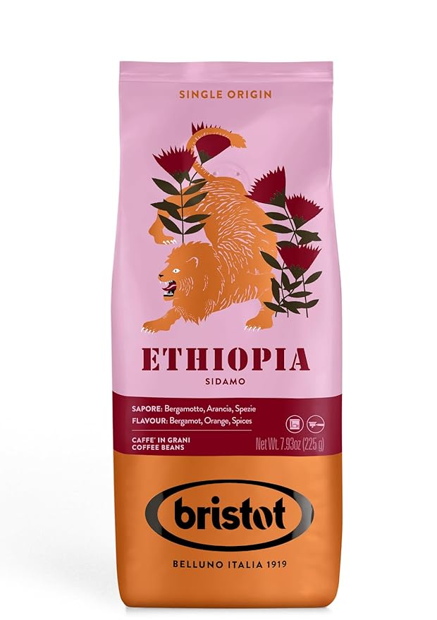 Bristot Single Origin Ethiopia Sidamo – Italian Espresso Beans – 100% Arabica – Medium Roast – Notes of Bergamot, Orange & Spices – 7.93 oz – 225 g