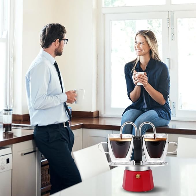 MVPLUE-Mini Express Double Tube Moka Pot Aluminum Viva Magenta,Share fresh delicious coffee with a friend