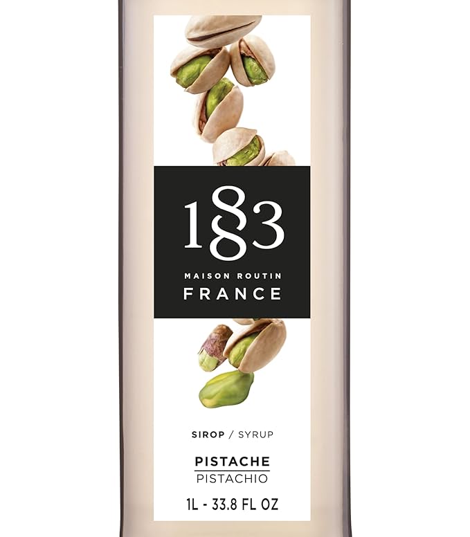 1883 Coffee Syrup, Pistachio Syrup for Drinks, Made in France, 1 Liter Glass Bottle
