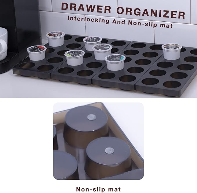 Coffee Pod Storage Organizer for Kitchen Drawer,Holders 60 K CUP, Premium Plastic Tray With Non-slip mat